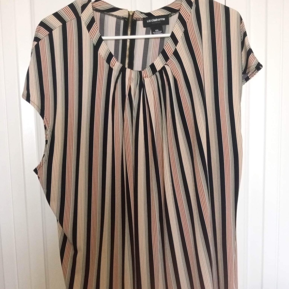 Women’s Liz Claiborne Sleeveless Brown Tan Black Top Plus Size XXL Zippered Back